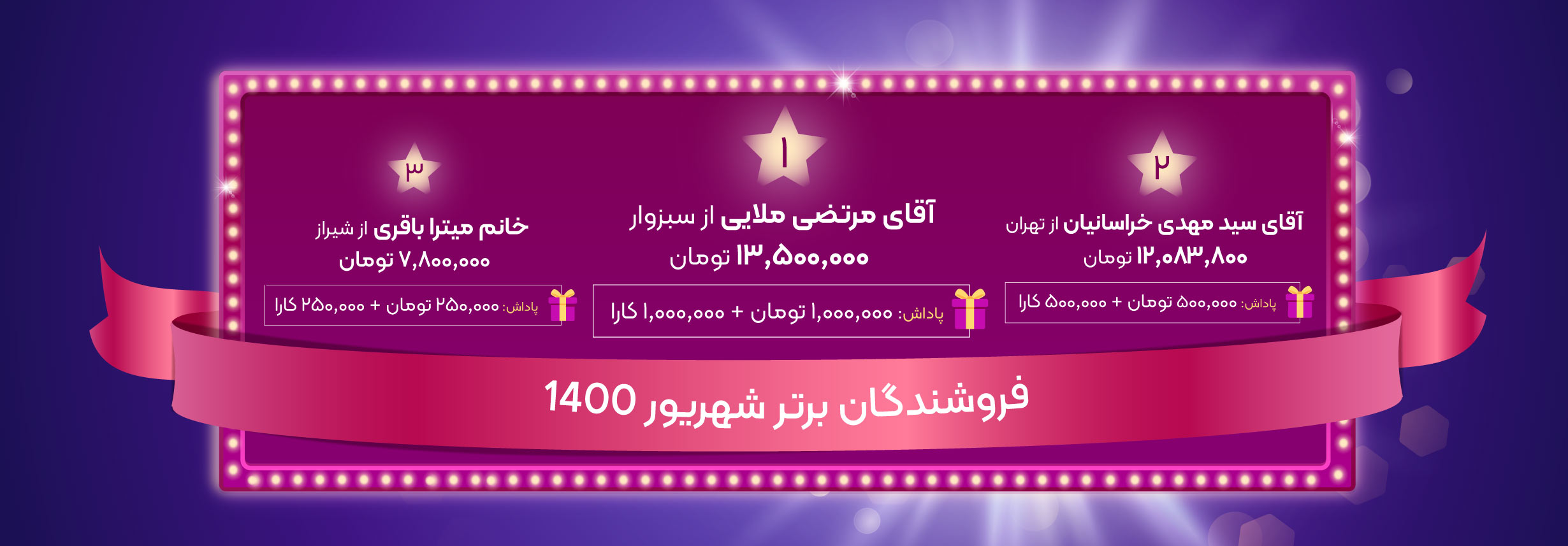 فروشندگان برتر شهریور ماه 1400