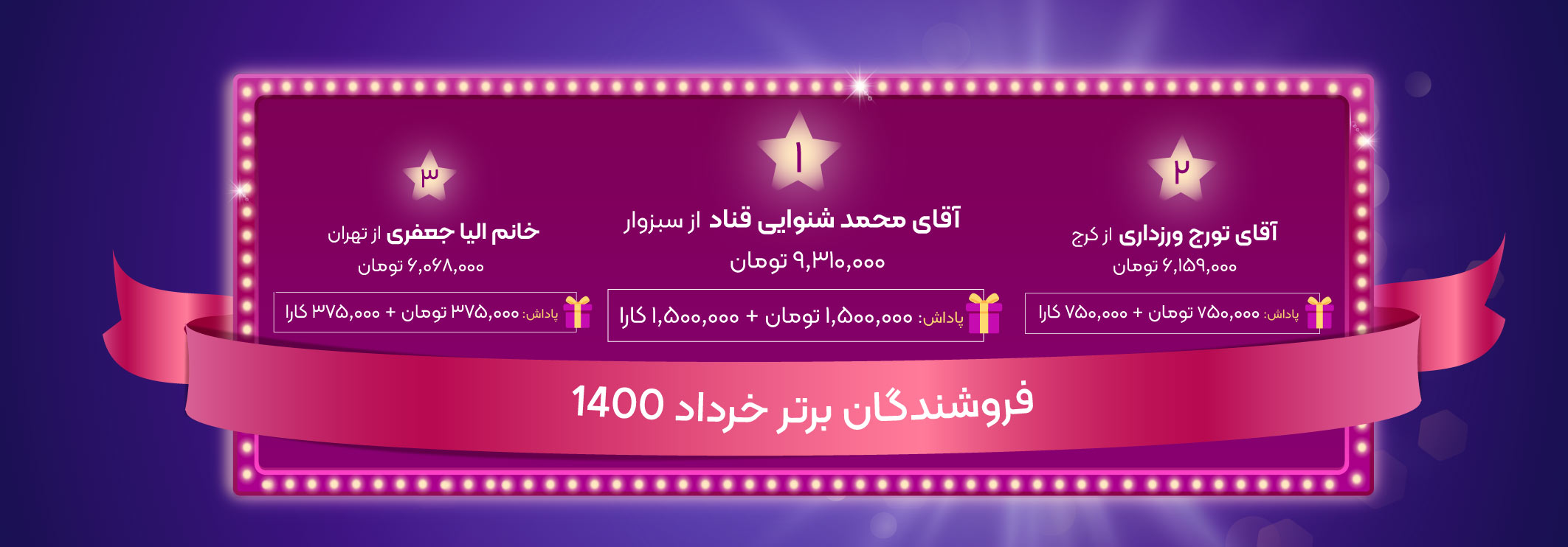 فروشندگان برتر خرداد ماه 1400